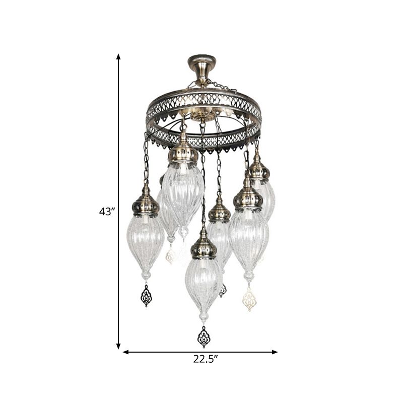 Clear Crackle Glass Chandelier Light Fixture Bohemia 7-Light Living Room Ceiling Pendant with Circular Design
