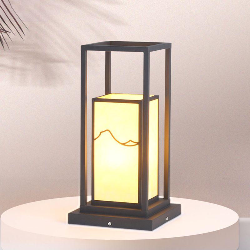 Modern Metal Pillar Lamp Rectangle Shape Outdoor Waterproof Light in Black