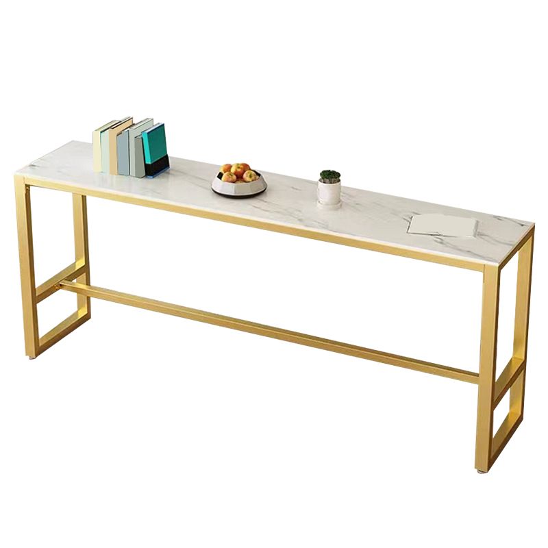 White Sintered Stone Bar Table Gold and Metal Base Bar Table