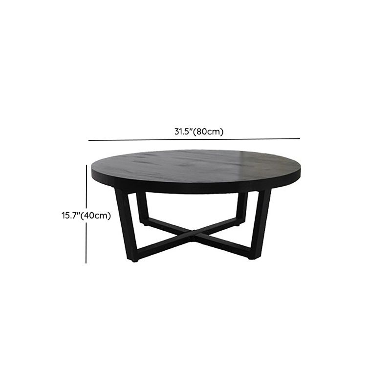 Solid Wood and Metal Coffee Table Home Round Coffee Desk in Black