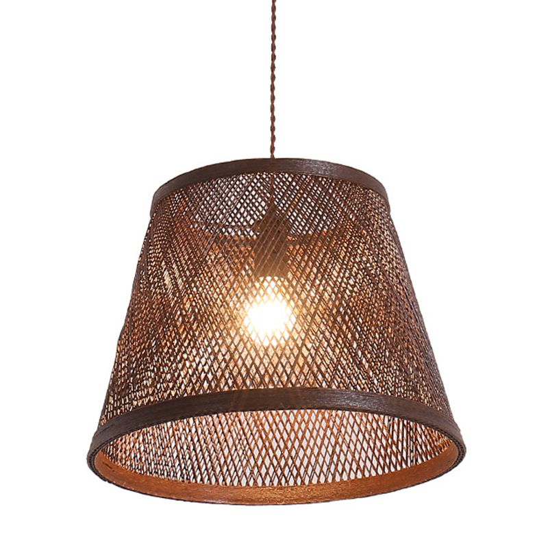 Cone Suspension Pendant Modern Rattan 1 Light Brown Hanging Light Kit for Dining Room