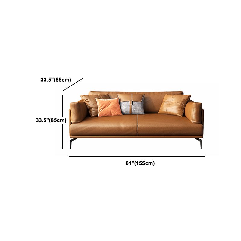 Contemporary Brown Cushions Standard Pillow Top Arm Genuine Leather Sofa