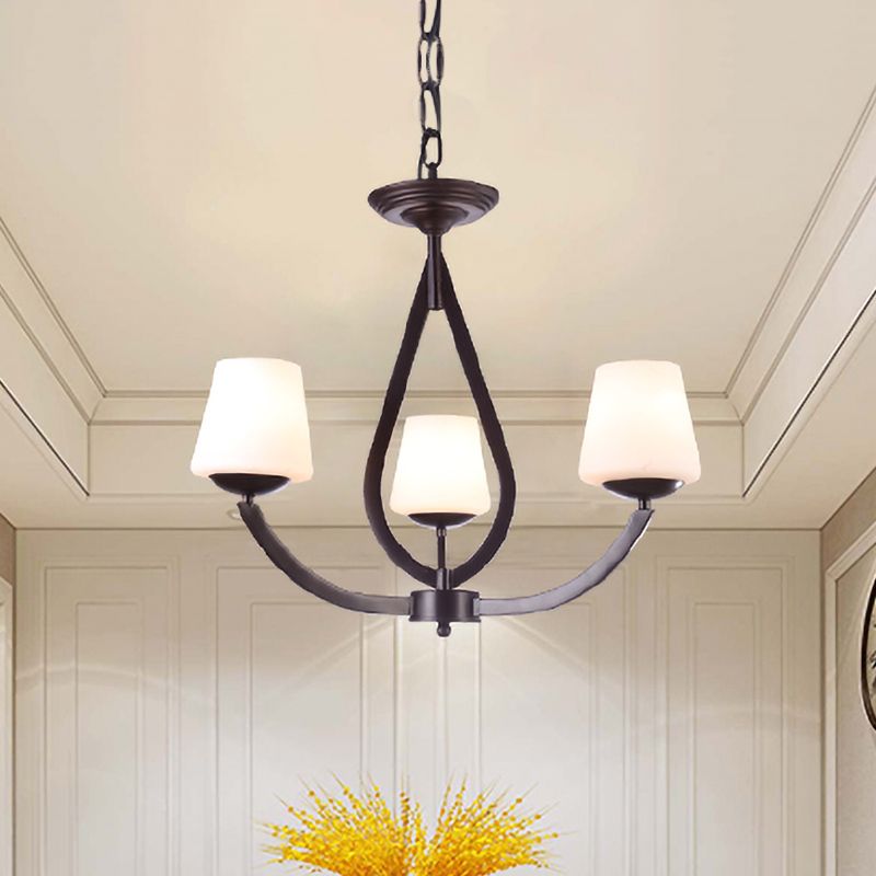 Opal Glass Black Black Light Light Cone 3/6/8 Heads Tradizionalismo Ciondolo a soffitto per soggiorno