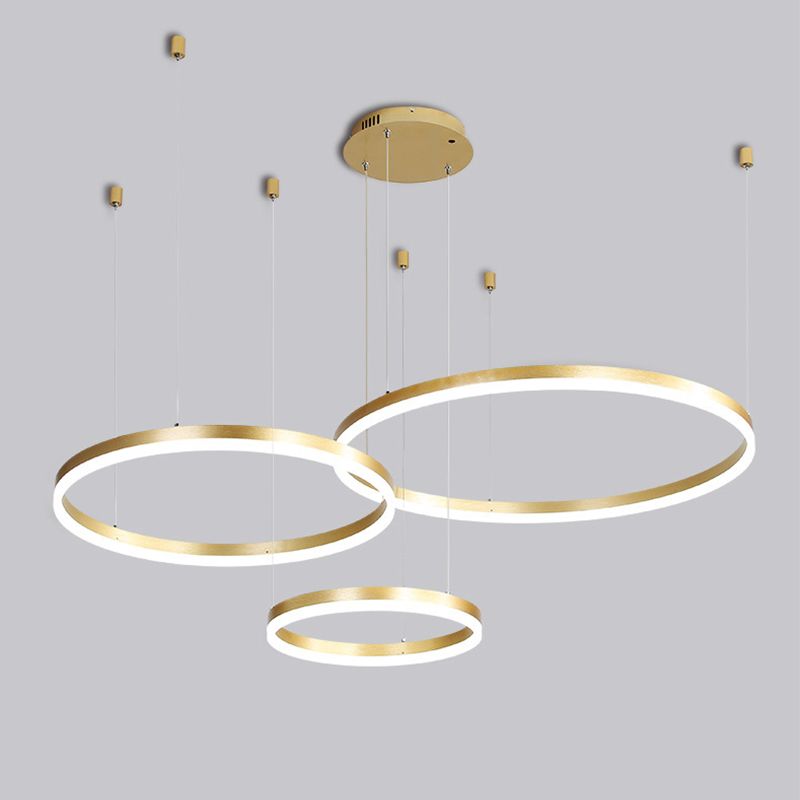 Modern 3/4-Tiered Chandelier Metallic Living Room Circle LED Pendant Lighting in Gold/Coffee, Warm/White Light