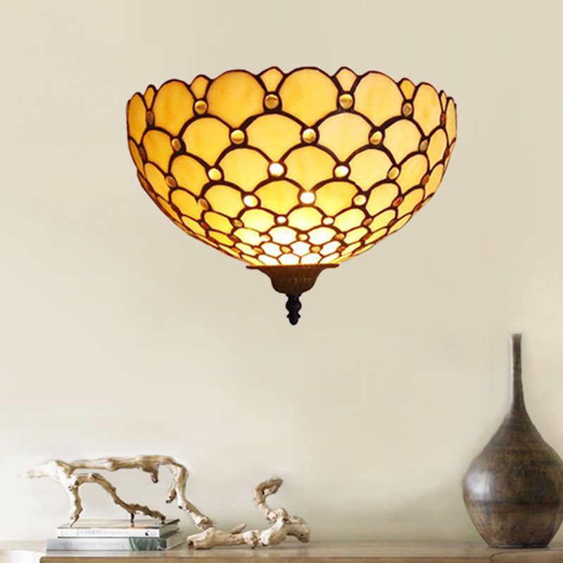 Fish Scale Wall Sconce Light Stained Glass 1 Light Tiffany Wall Mount Light in Beige for Living Room
