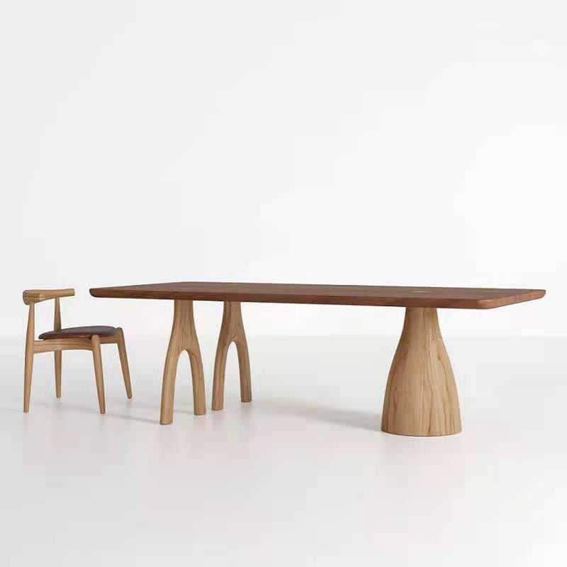 Rectangular Solid Wood Dining Table Modern Brown Furniture with Tripod Base for Home Use