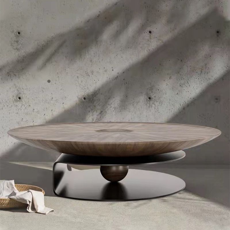 Modern Style Round Wood Table with Abstract Base Coffee Table