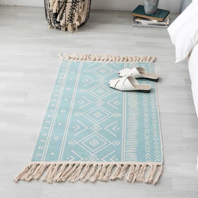 Aesthetic Multi Color Boho Rug Cotton Braided Flower Rug Pet Friendly Area Carpet for Bedroom