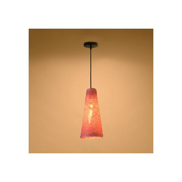 Rattan Handmade Pendant Lamp Contemporary 1 Light Hanging Lamp with Cone Shade in Blue/Brown