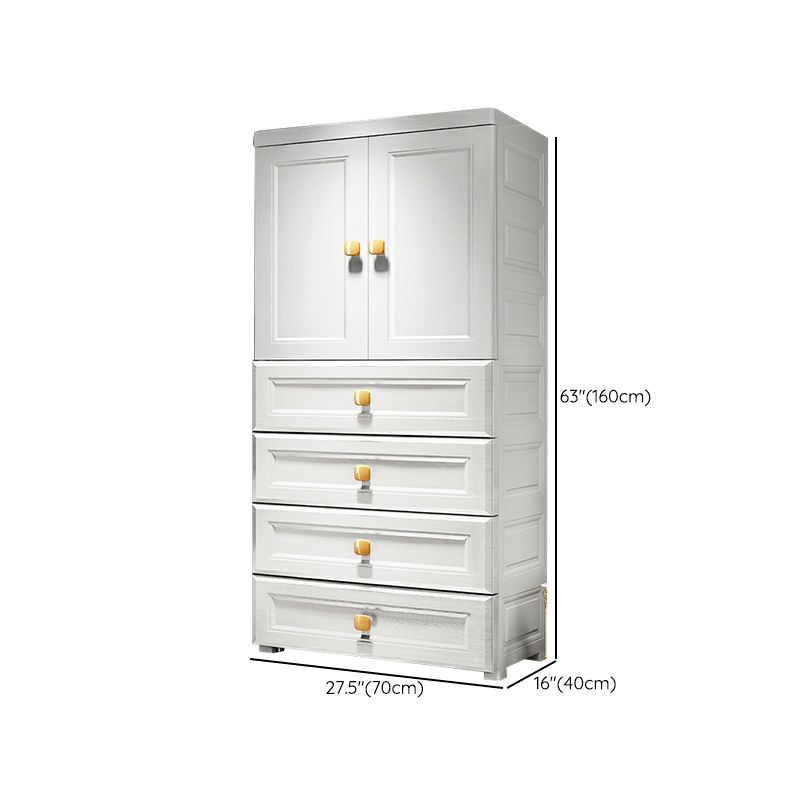 White Plastic Armoire, 2-Door Wardrobe With 2-Drawers and Clothing Rod