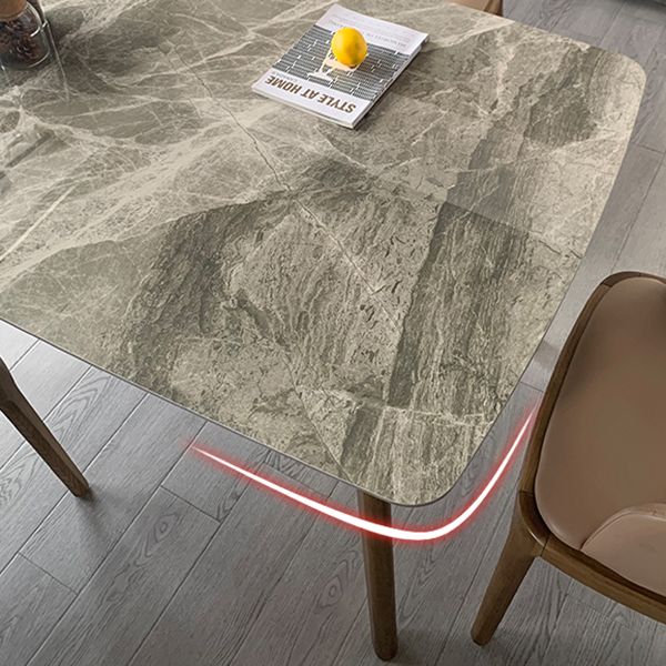 Mid-century Dining Table Rectangle 4-foot Solid Wood Table with Stone Top