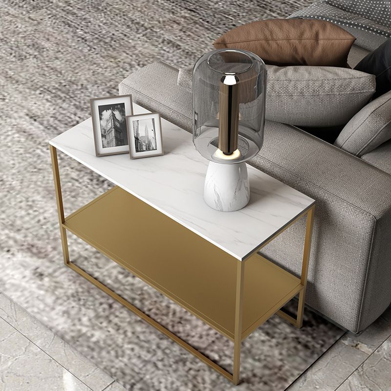 Modern Style Cocktail Table Grey/white/black Rock Slate Top Metal Base Coffee Table