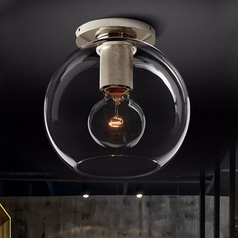 Luminaire de plafond à 1 tête en verre transparent à montage encastré sphère traditionnelle en noir/laiton/chrome pour le salon