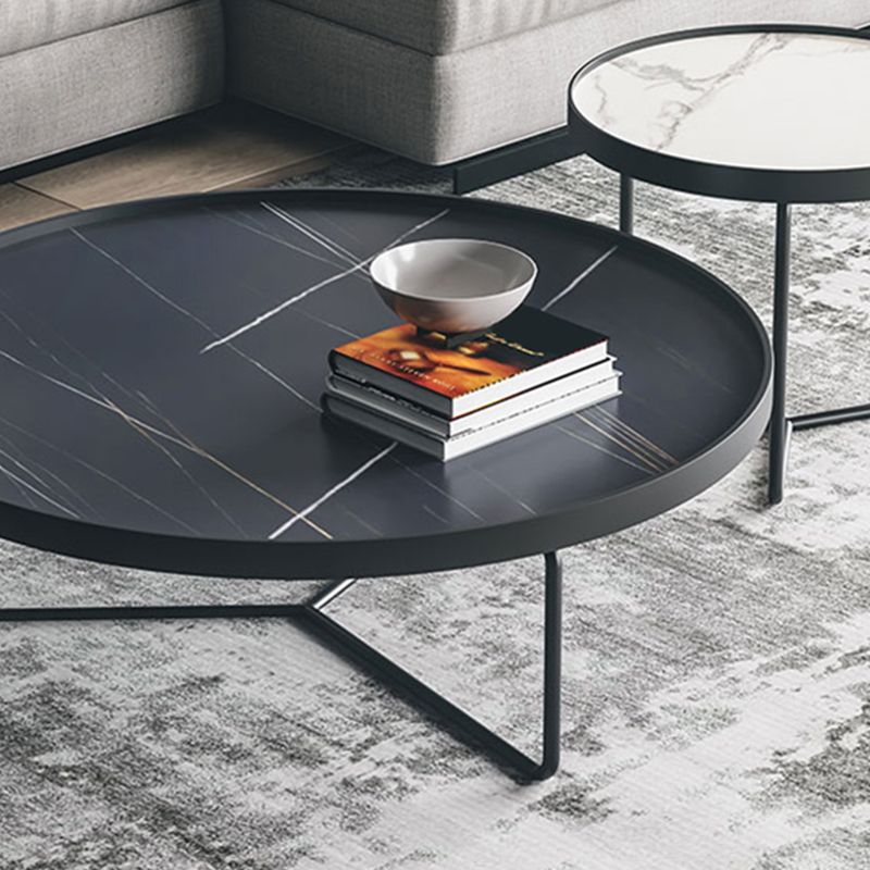 2 Piece Round Nesting Tables Modern Minimalist Slate Coffee Table