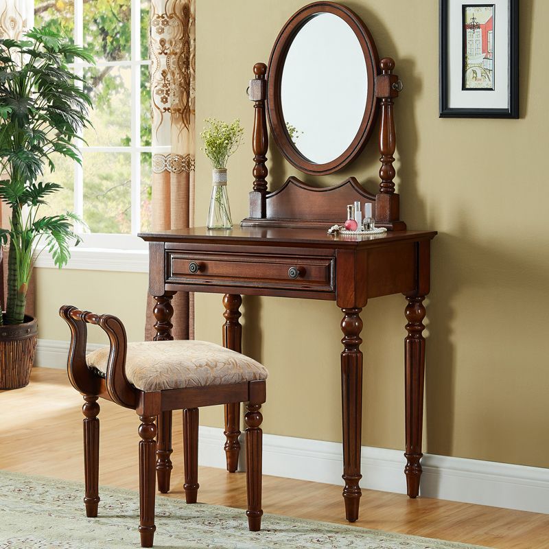 Oak Vanity Set Make-up 15.74" Wide Vanity with Drawer and Mirror