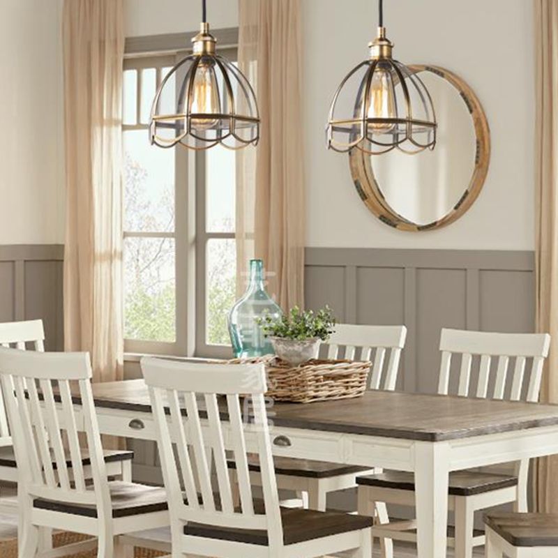 Clear Glass Dome Pendant Lighting Retro 1 Light Dining Room Hanging Ceiling Lamp