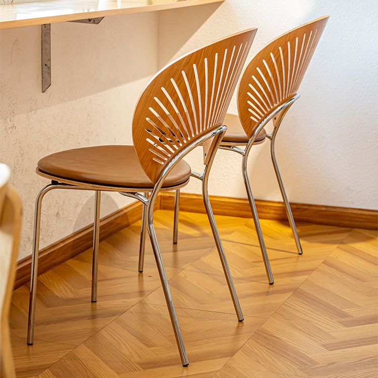 Scandinavian Style Open Back Dining Side Chair with Metal Legs Armless Side Chairs for Home