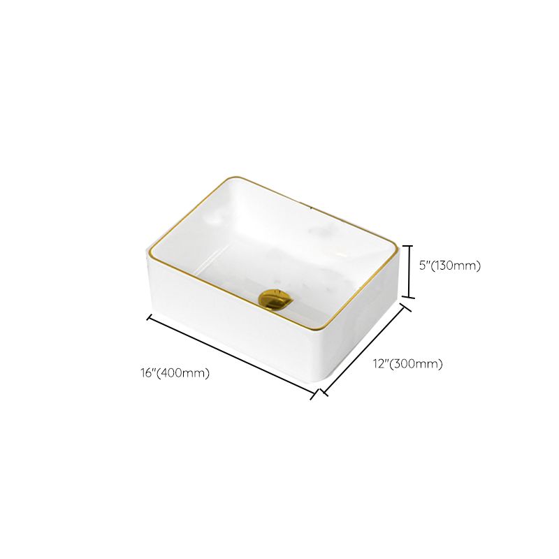 Traditional Vessel Sink Rectangular Porcelain with Overflow And Drain Assembly Wash Stand