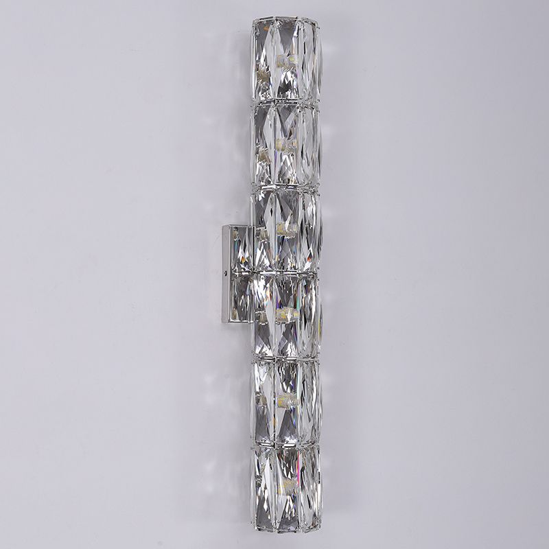 Silver Crystal Wall Sconce in Modern Concise Style Stainless-Steel Rectangular Wall Lamp for Interior Spaces