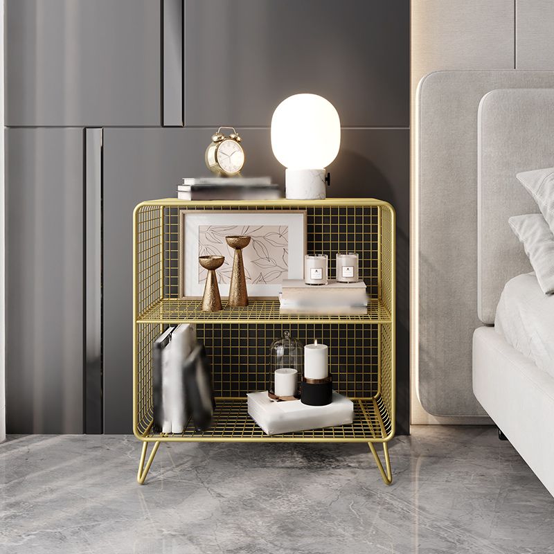 Metal Glam Accent Table Nightstand Open Storage Shelf Included Bed Nightstand with Legs