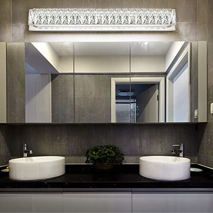 Single Chrome Modern Style Bathroom Vanity Light LED Crystal Bath Bar