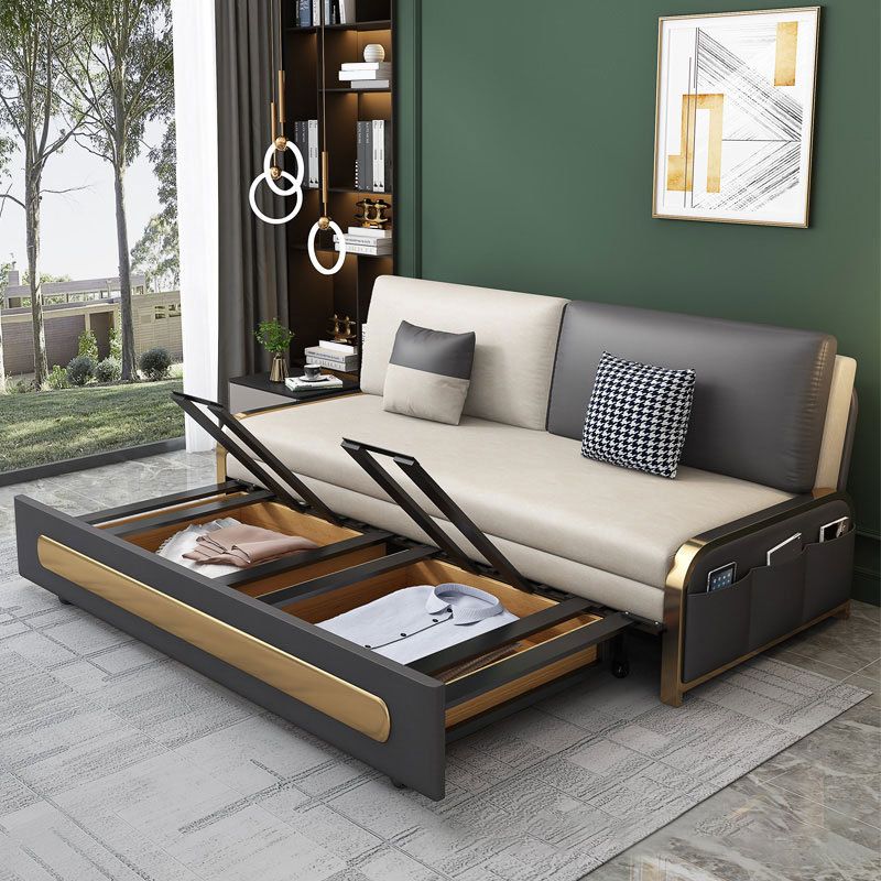 Contemporary 35.43" H Faux Leather Armless Sofa Bed For Living Room