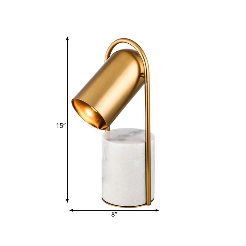 Lampada da comodino a capsula in metallo, post moderna, con 1 lampadina, finitura dorata, con base in marmo a tubo