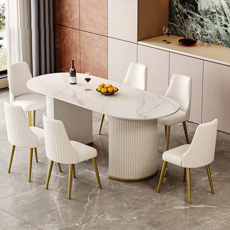 Modern Stone Dining Table White Double Pedestal Base Table for Dining Room