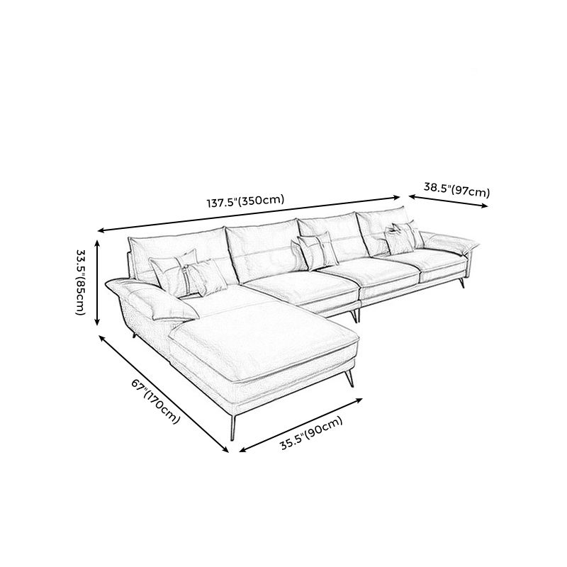 Brown Genuine Leather Sectional Sofa Set Pillow Top Arm Sectionals Couch with Pillows