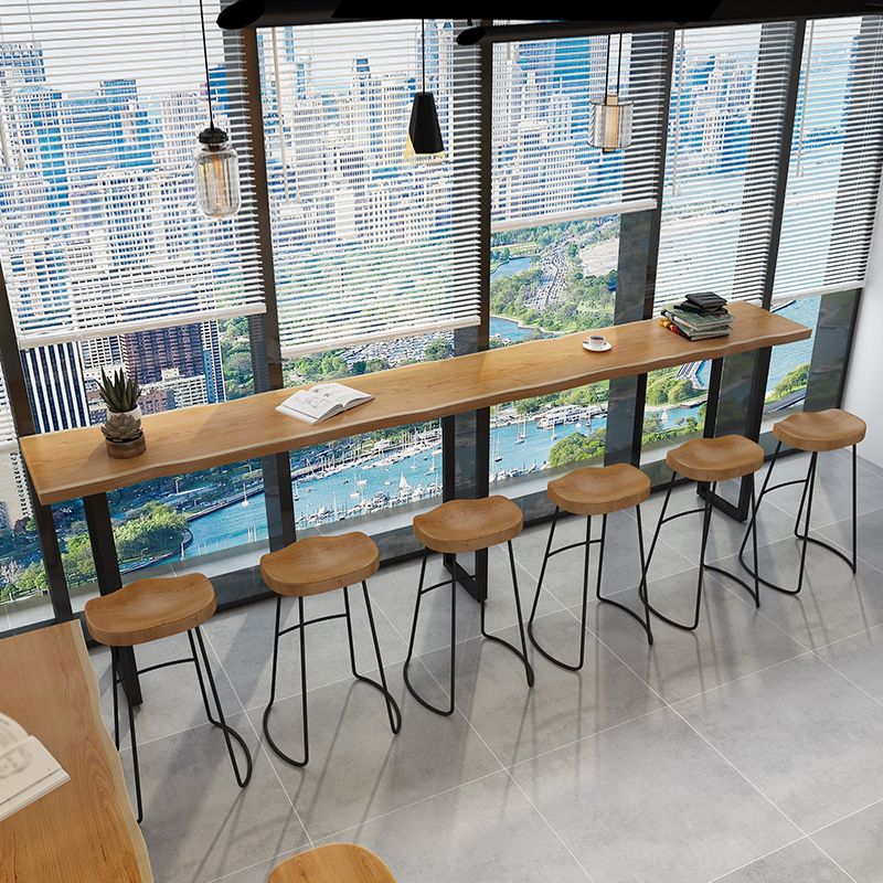 Metal Bar Table Rectangle Wood Top Bistro Pub Table Modern Style Breakfast Table