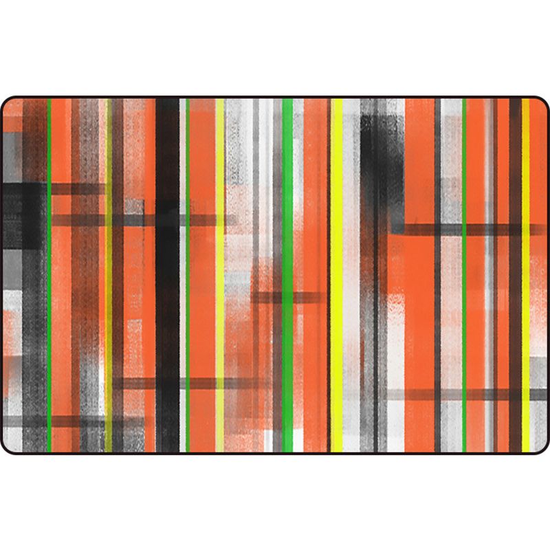 Minimalist Modern Rug in Orange and Blue Abstract Stripe Pattern Rug Polyester Washable Carpet for Home Decoration