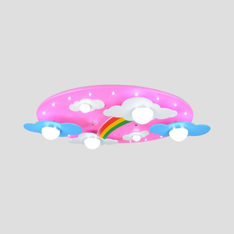 Cloud Flush Deckenleuchte, kreative Holz-LED-Rosa-Unterputzlampe für Kinderzimmer