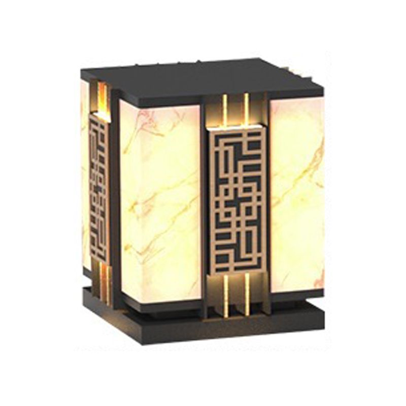 Metal Rectangle Waterproof Pillar Lamp Modern 1 Light Outdoor Light in Black