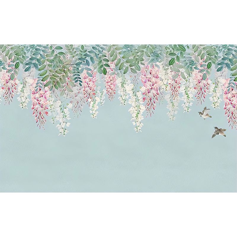 Purple and Green Fresh Mural Extra Large Wisteria Wall Covering for Home Decoration