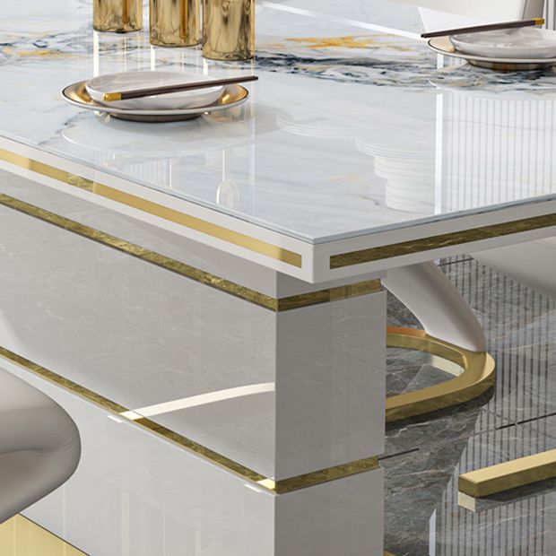 Luxury Sintered Stone Top Dining Table White Rectangle Table with Metal Pedestal Base