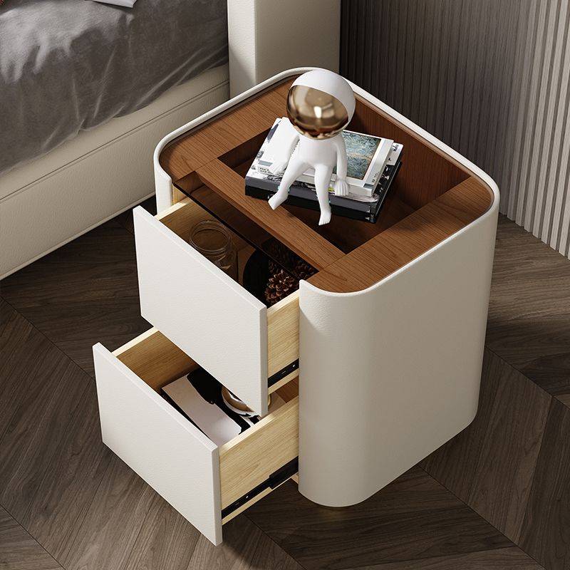 Wooden Nightstand with Tempered Glass 21.65" Tall 2 - Drawer Nightstand