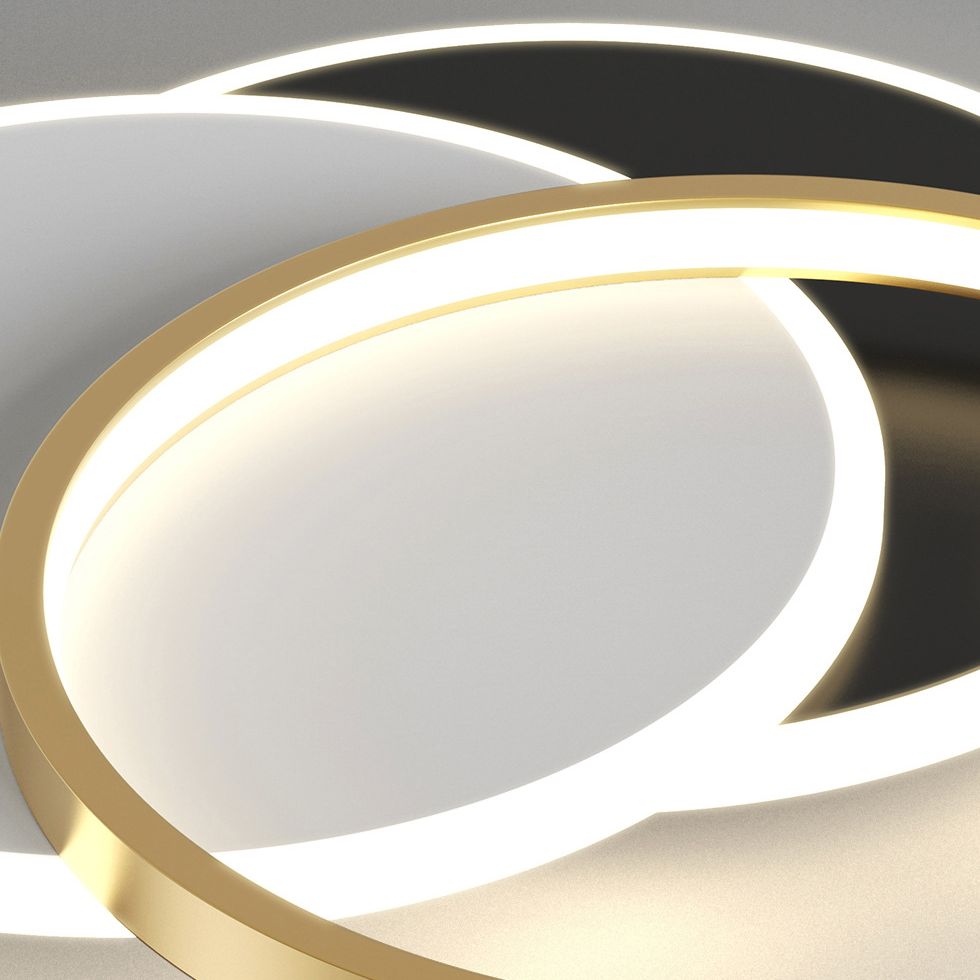 Circulaire moderne Flush Ceiling Light Metallic Bedroom Flush Mount LED Light in Black-White