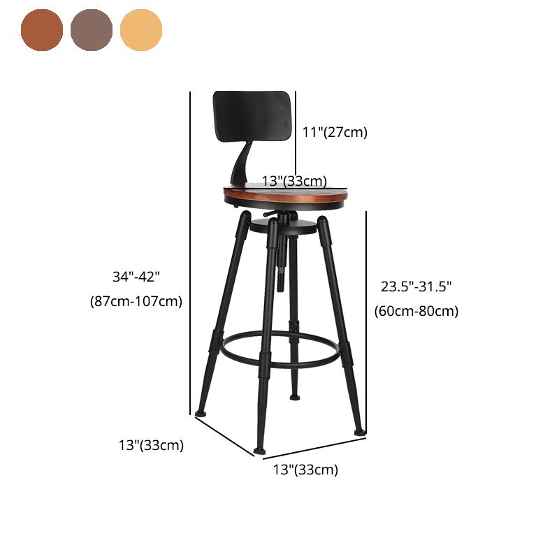 Modern Style Bar-stool Round Seat with Footrest Iron Legs for Kitchen Bar