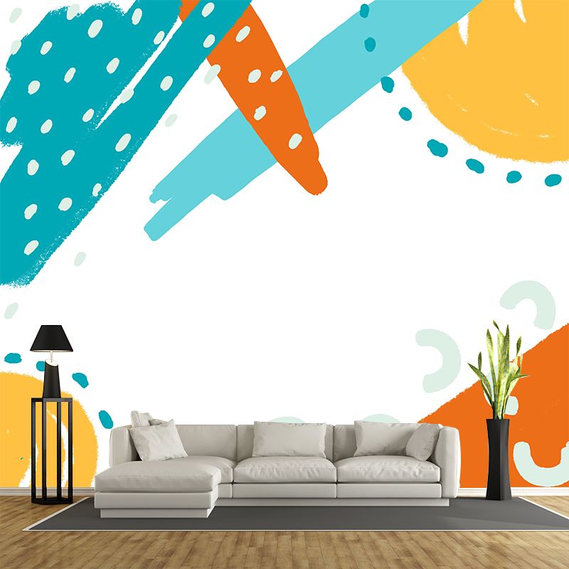 Novelty Sun Drawing Wallpaper Mural for Kids Room Personalized Wall Art in Orange-Blue