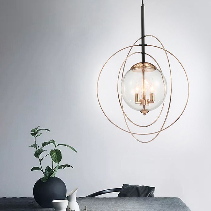 Glass Orbit Globe Pendant Light Postmodern 3 Bulbs Chandelier Lighting Fixture for Restaurant