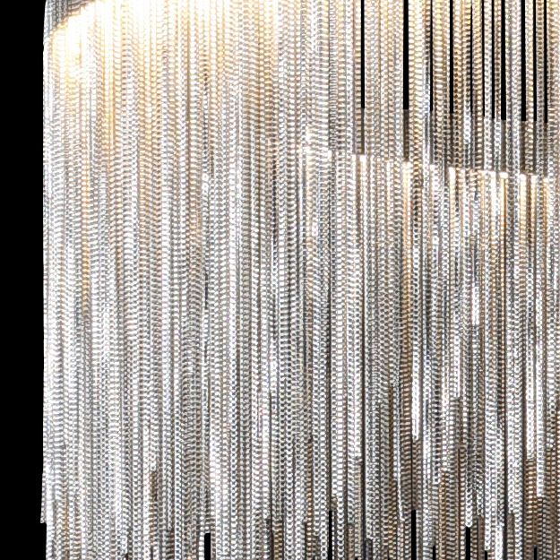 Silver Round Pendant Pildal Metal Chain Shade Chandelier Light pour salle à manger