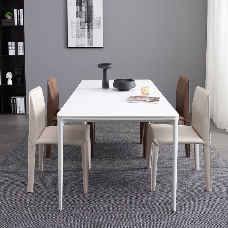 Contemporary Faux Leather Dining Chairs Armless Chairs with Metal Base