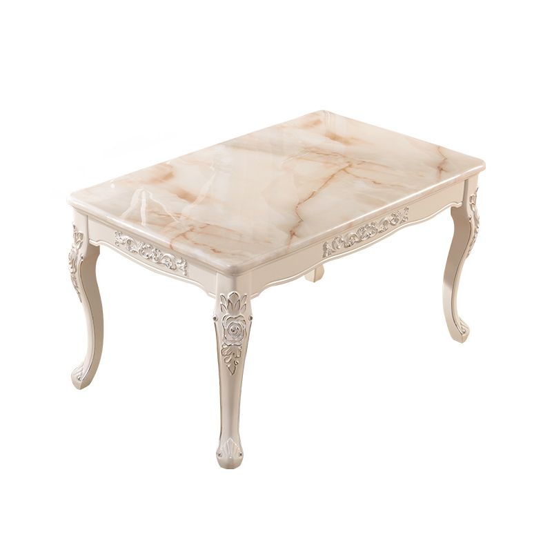 Victorian Style Marble Dining Set with White Rectangle Shape Table and 4 Legs Base for Home Use