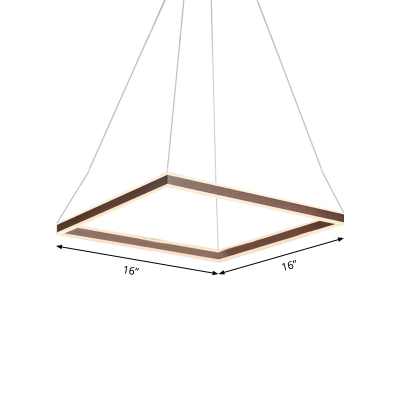 Square Ceiling Pendant Modern Acrylic 1/2/3-Head LED Brown Chandelier Light in Warm/White Light