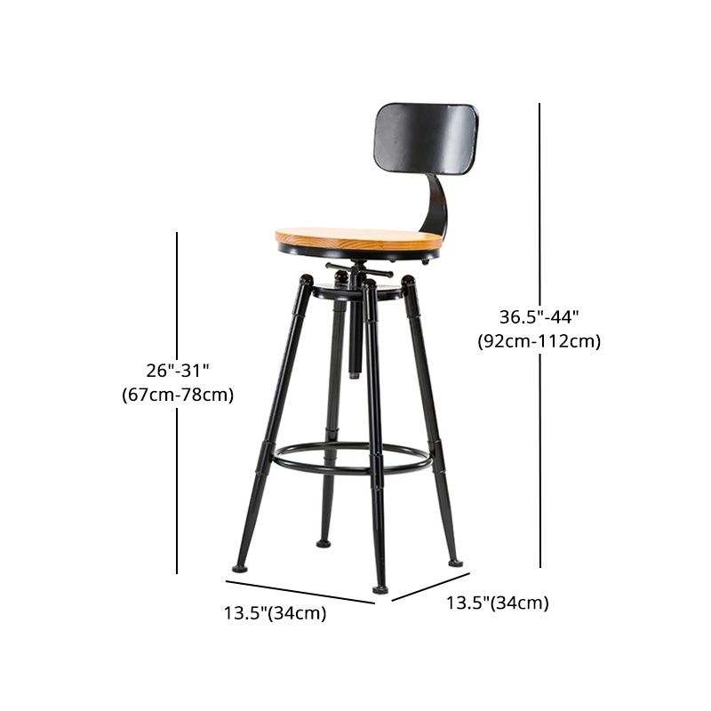 Coffee Shop Footrest Bar Stool Wood Counter-height Stool with Iron Legs