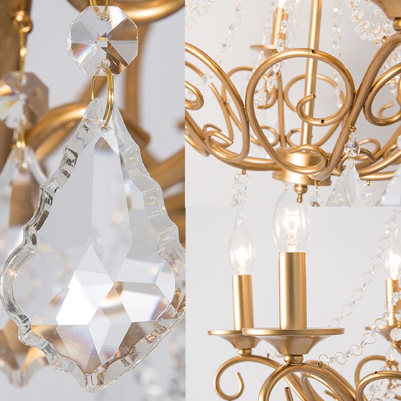 Modernism Sputnik Chandelier Metal 6 Heads Hanging Light Fixture in Gold with Crystal Drop