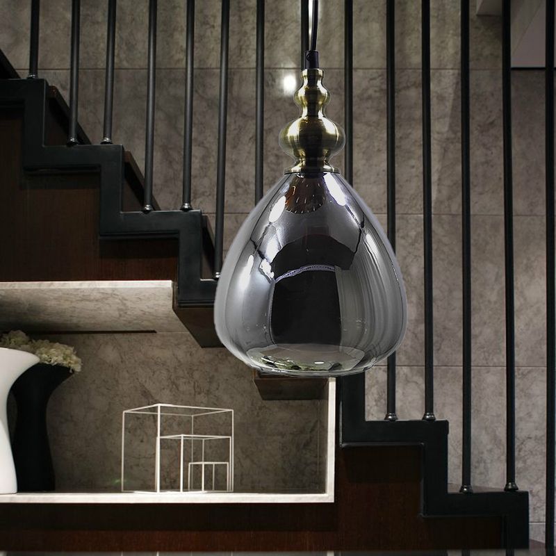 Pyramid Shade Restaurant Hanging Lamp Amber/Clear/Smoke Glass Single Bulb Modern Style Pendant Light