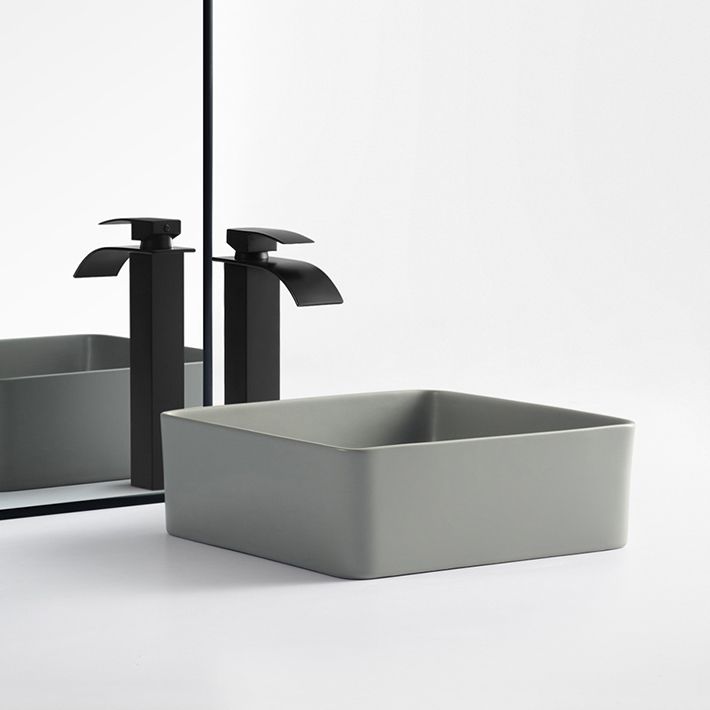 Modern Bathroom Sink Porcelain Rectangular with Pop-Up Drain Vessel Lavatory Sink