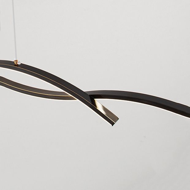 Minimalism LED Island Light Fixture Waves Copper Hanging Lamp for Dining Room