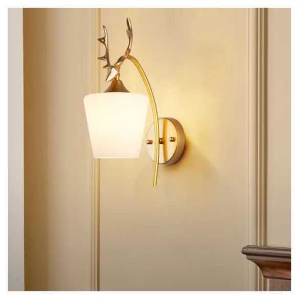 13.5" H Contemporary Simplicity Glass Wall Lamp Metal Antler Elements Sconce Lights for Living Room
